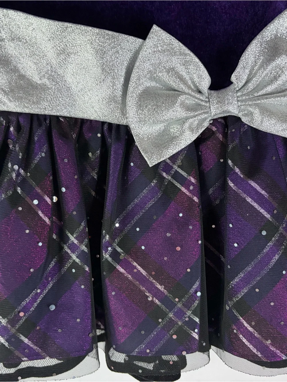 Bonnie Jean Girls Size 5 Purple Velvet Holiday Dress Silver Bow Sparkle EUC
